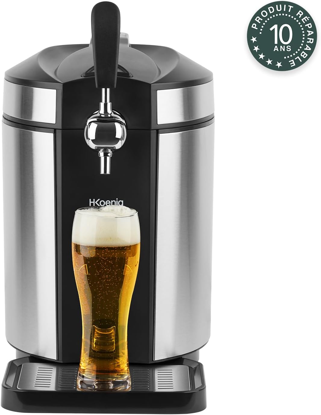 H.Koenig Bierzapfanlage BW1880, Kompatibel Mit 5L Universalfässern Mit Und Ohne Druck, Edelstahl, Professionell, Universell, Integrierte Kühlung 2 Bis 12 °C, Led-Display