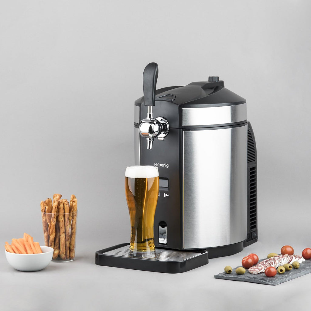 H.Koenig Bierzapfanlage BW1880, Kompatibel Mit 5L Universalfässern Mit Und Ohne Druck, Edelstahl, Professionell, Universell, Integrierte Kühlung 2 Bis 12 °C, Led-Display