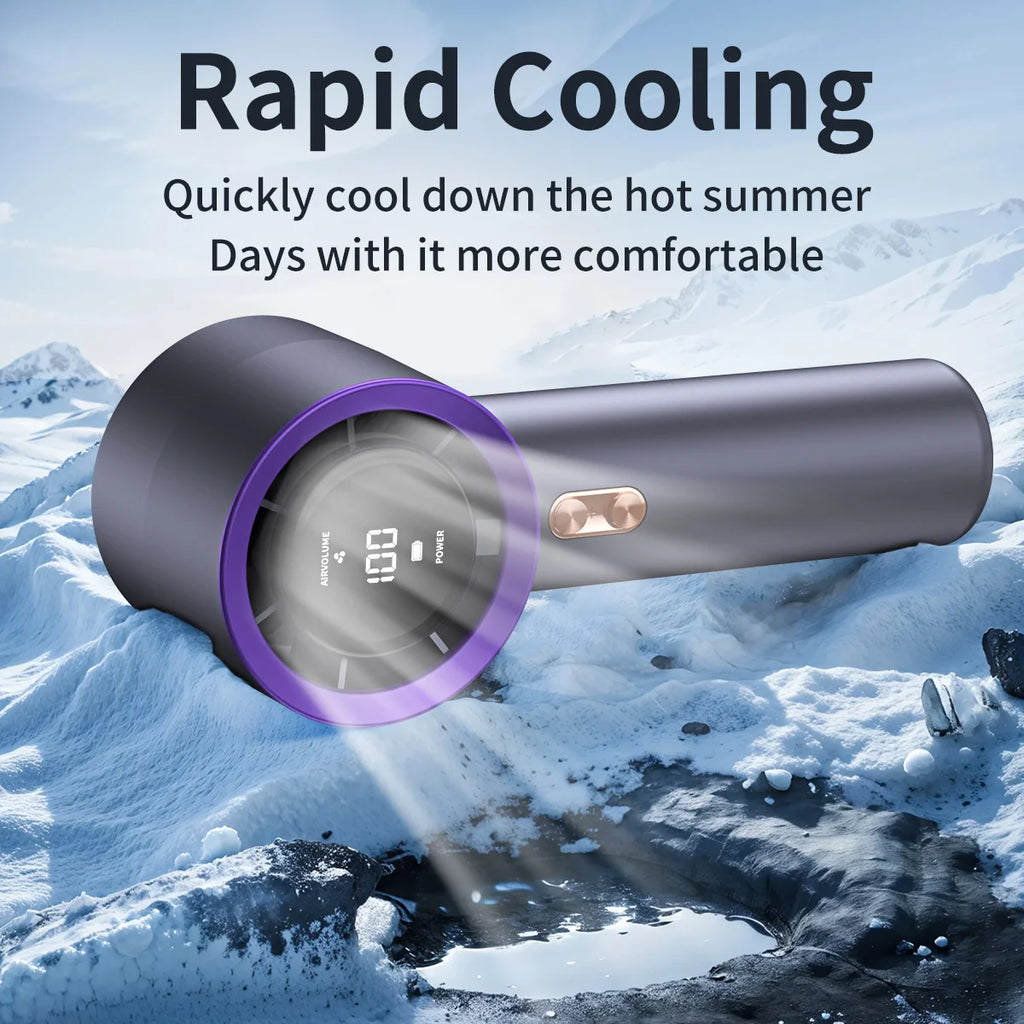 Powerful Rechargeable Brushless Mini Fan 199 Gear Wind Portable Handheld Turbo Fan for Outdoor Activities, Travel, Working