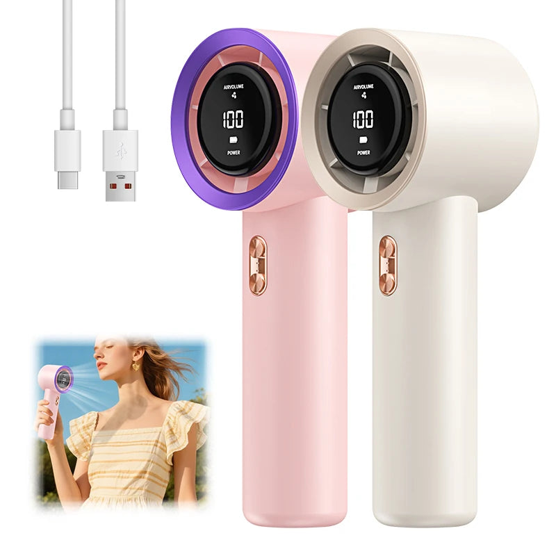 Powerful Rechargeable Brushless Mini Fan 199 Gear Wind Portable Handheld Turbo Fan for Outdoor Activities, Travel, Working